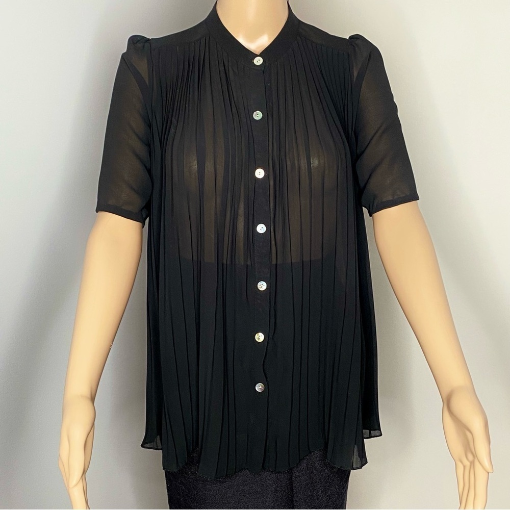 Elegant Black Sheer Blouse Size US M 100% Polyester